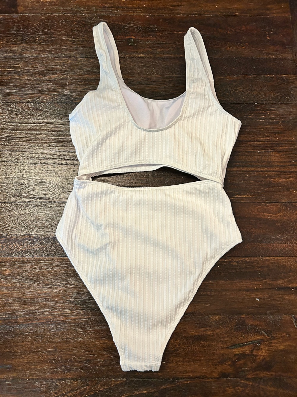 Women's White Crinkle High-Cut One Piece - Scoop Neck Textured Bathing Suit - Picture 2 of 4
